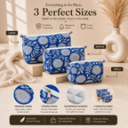 Blue Floral Block Print Quilted Pouch Set