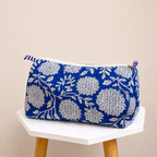 Blue Floral Block Print Quilted Pouch Set